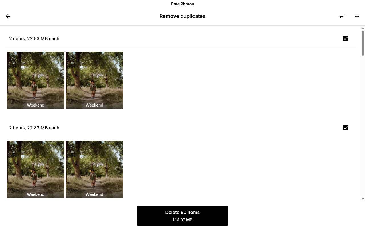 Deduplicate files review on Ente Photos desktop