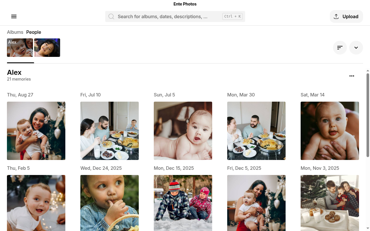 Named person with populated memories on Ente Photos desktop