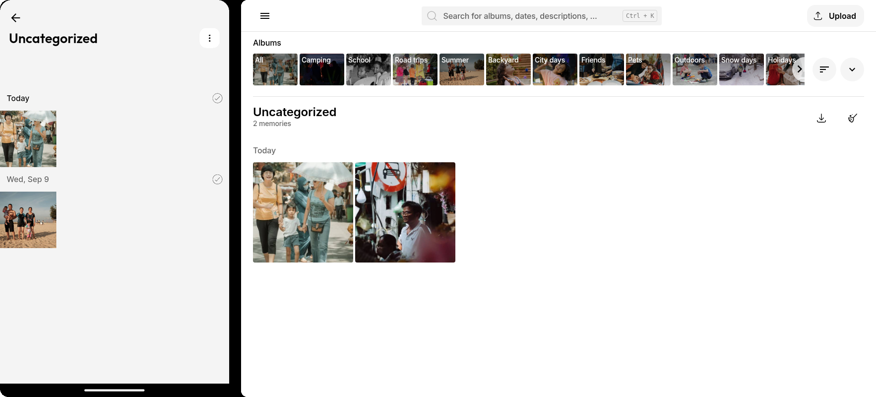 Uncategorized album with photos on Ente Photos mobile and web