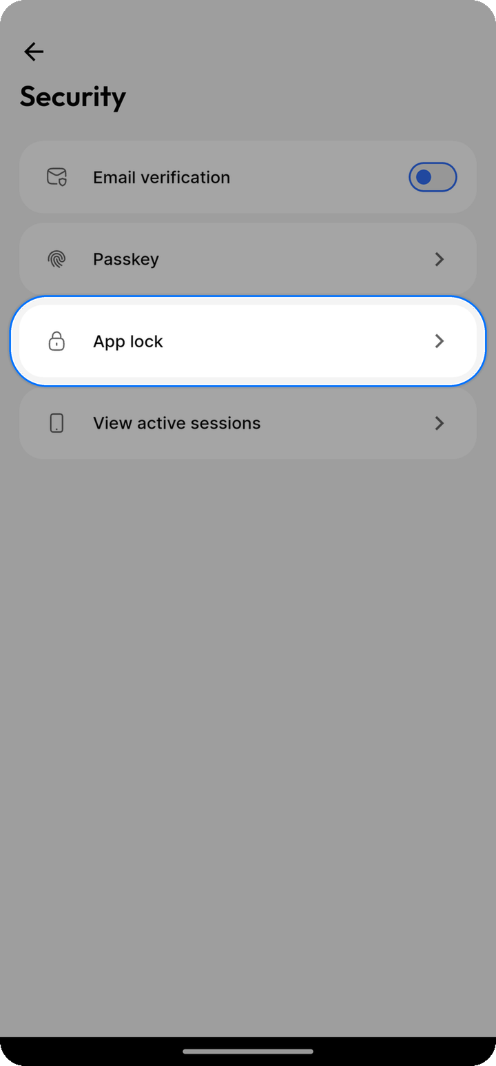App lock row on Security settings highlighted