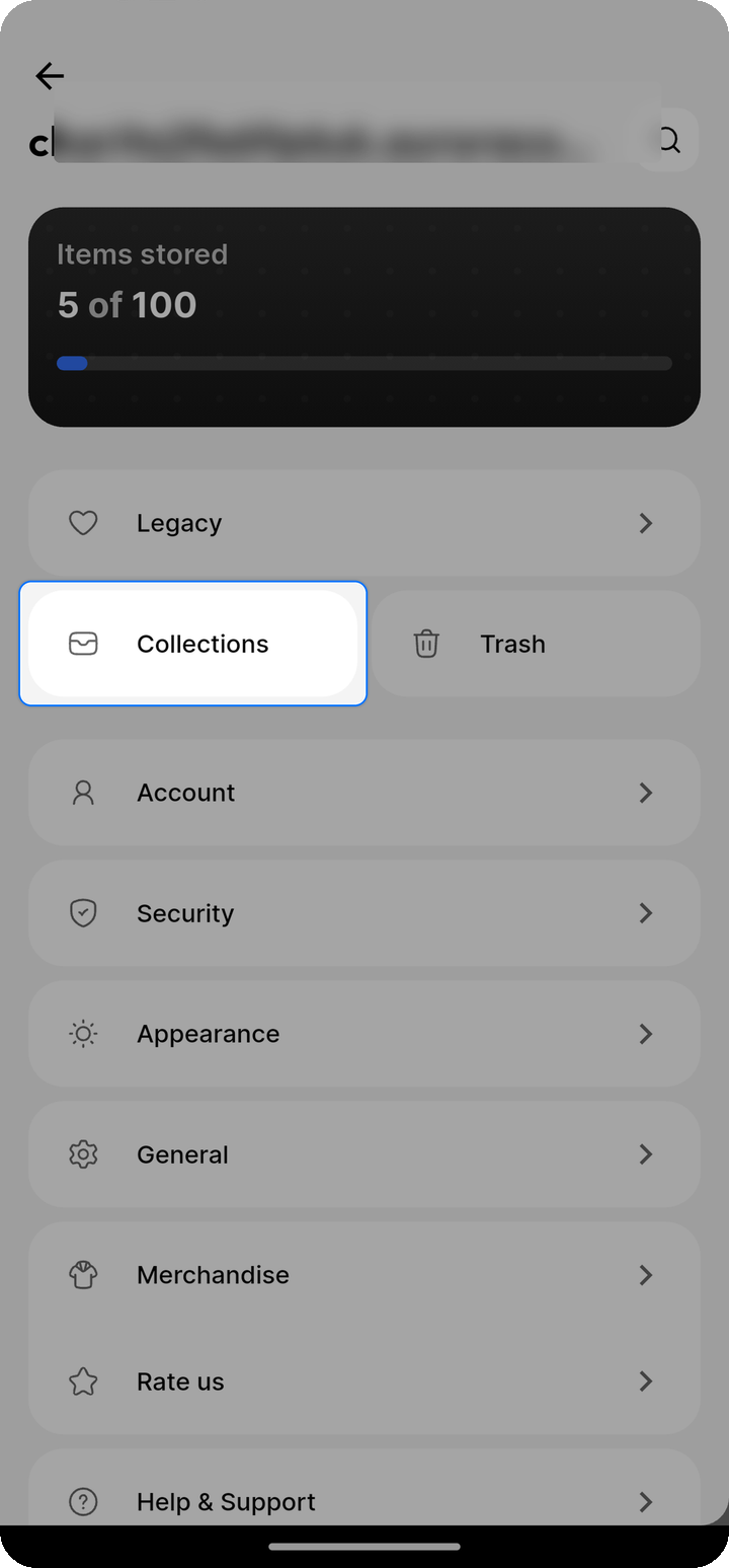 Collections entry in Locker drawer