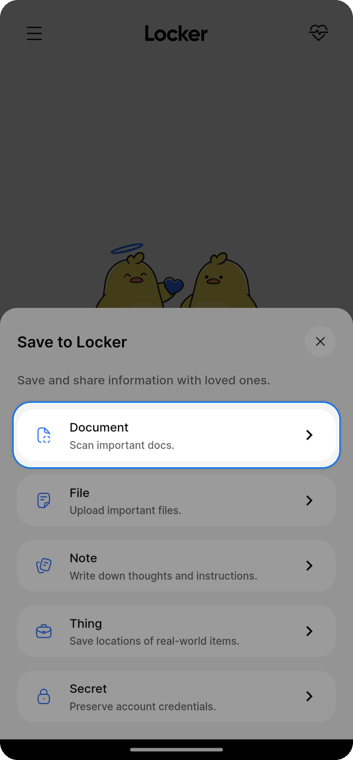 Document row in Save to Locker menu