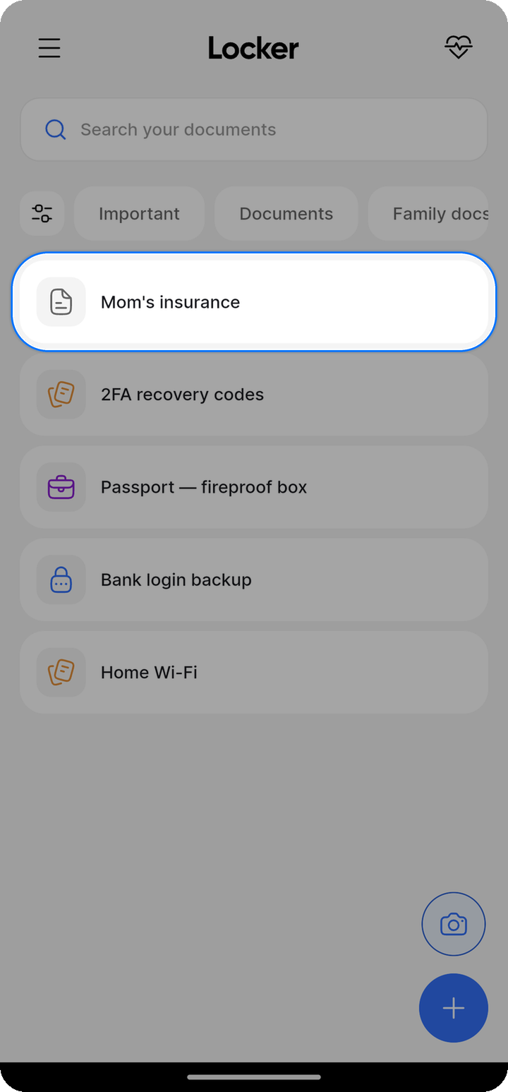 Mom's insurance row highlighted on Locker home