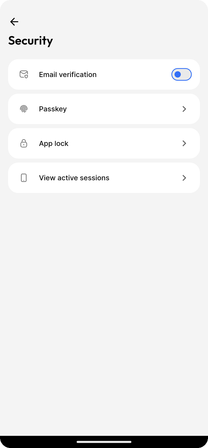 Security settings with App lock on Ente Locker mobile