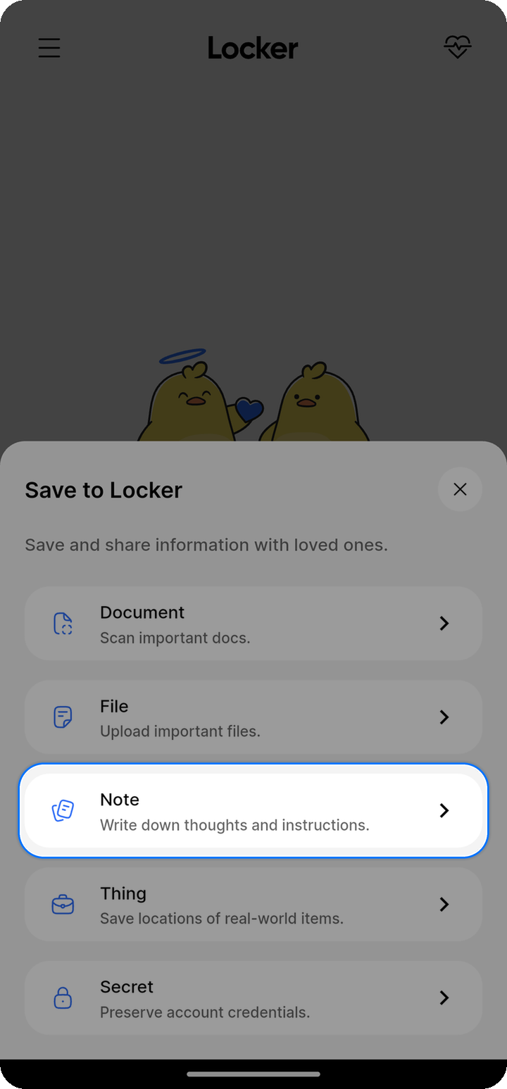 Note row in Save to Locker menu