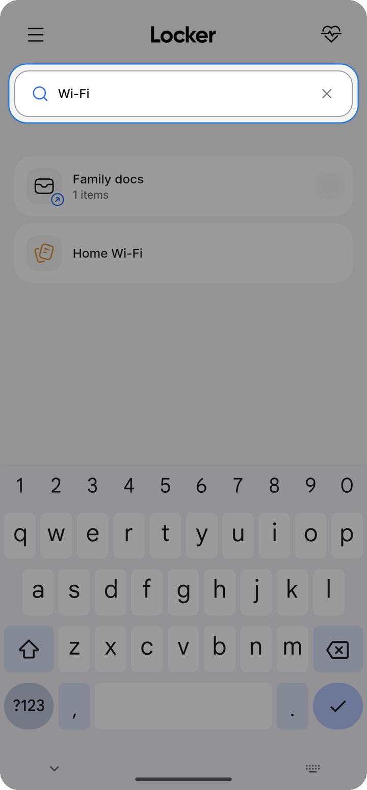 Typed search with filtered Home Wi-Fi result on Ente Locker mobile