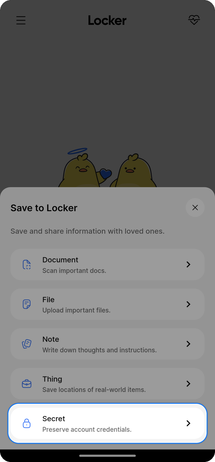 Secret row in Save to Locker menu