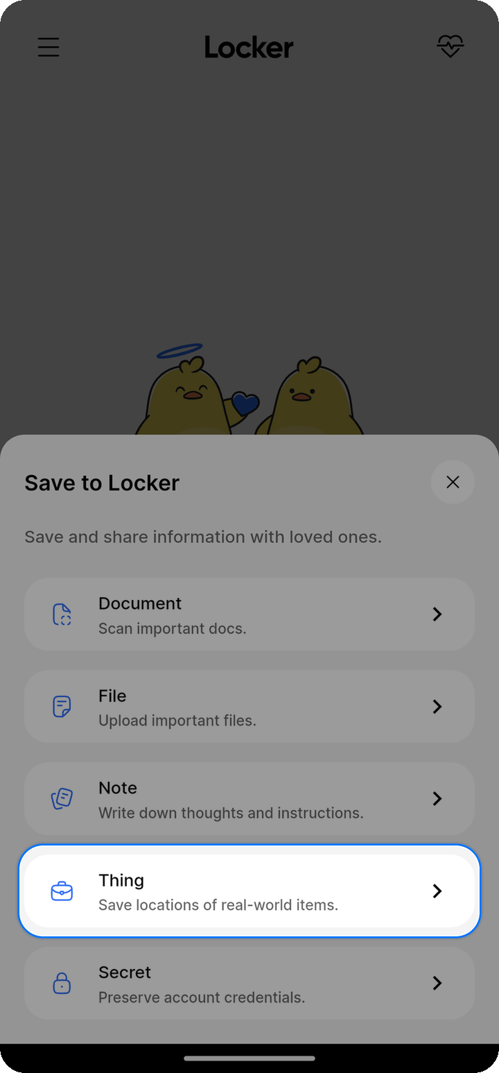 Thing row in Save to Locker menu