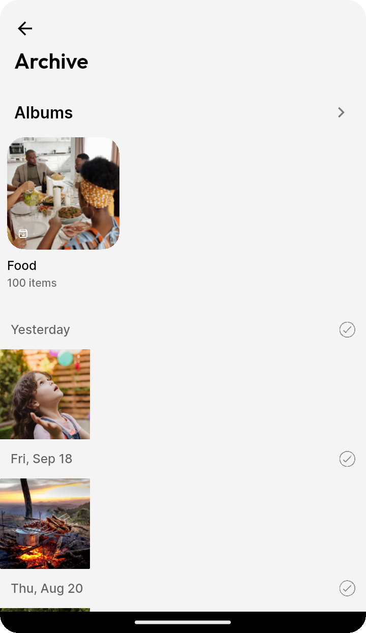 Archive view showing archived albums and photos on Ente Photos mobile