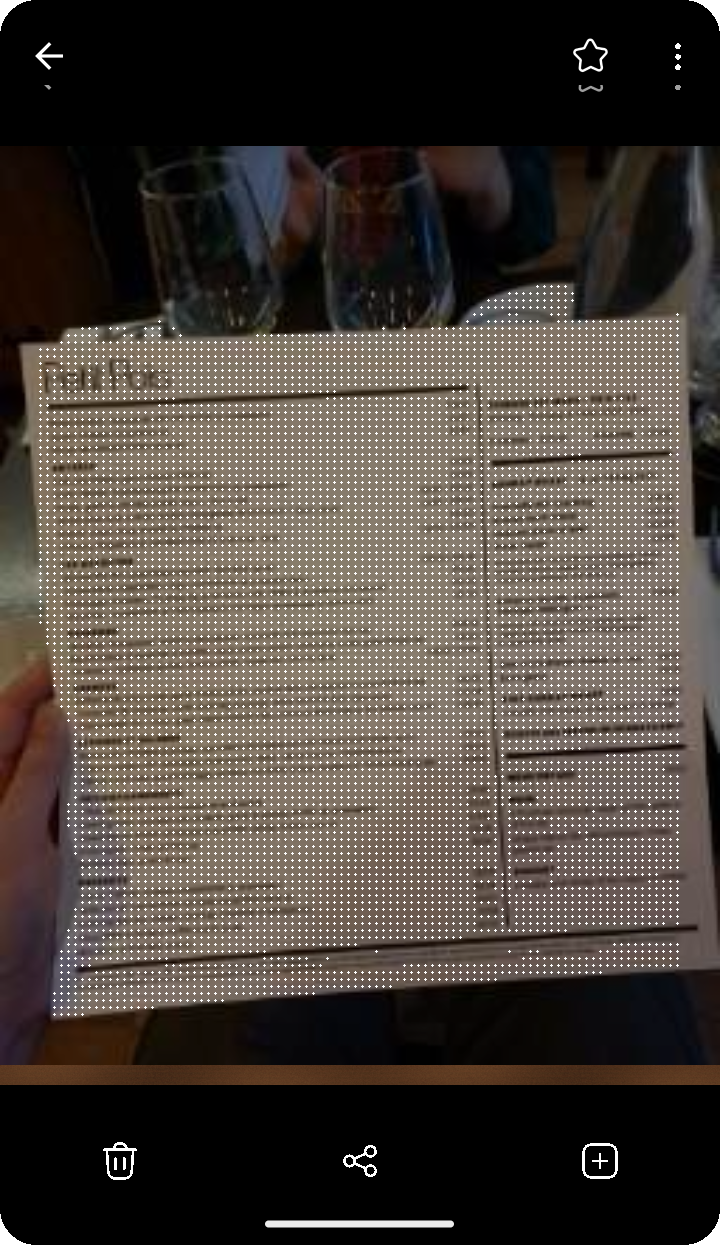 Detect Text overlay on a cafe menu photo in the Ente Photos mobile viewer