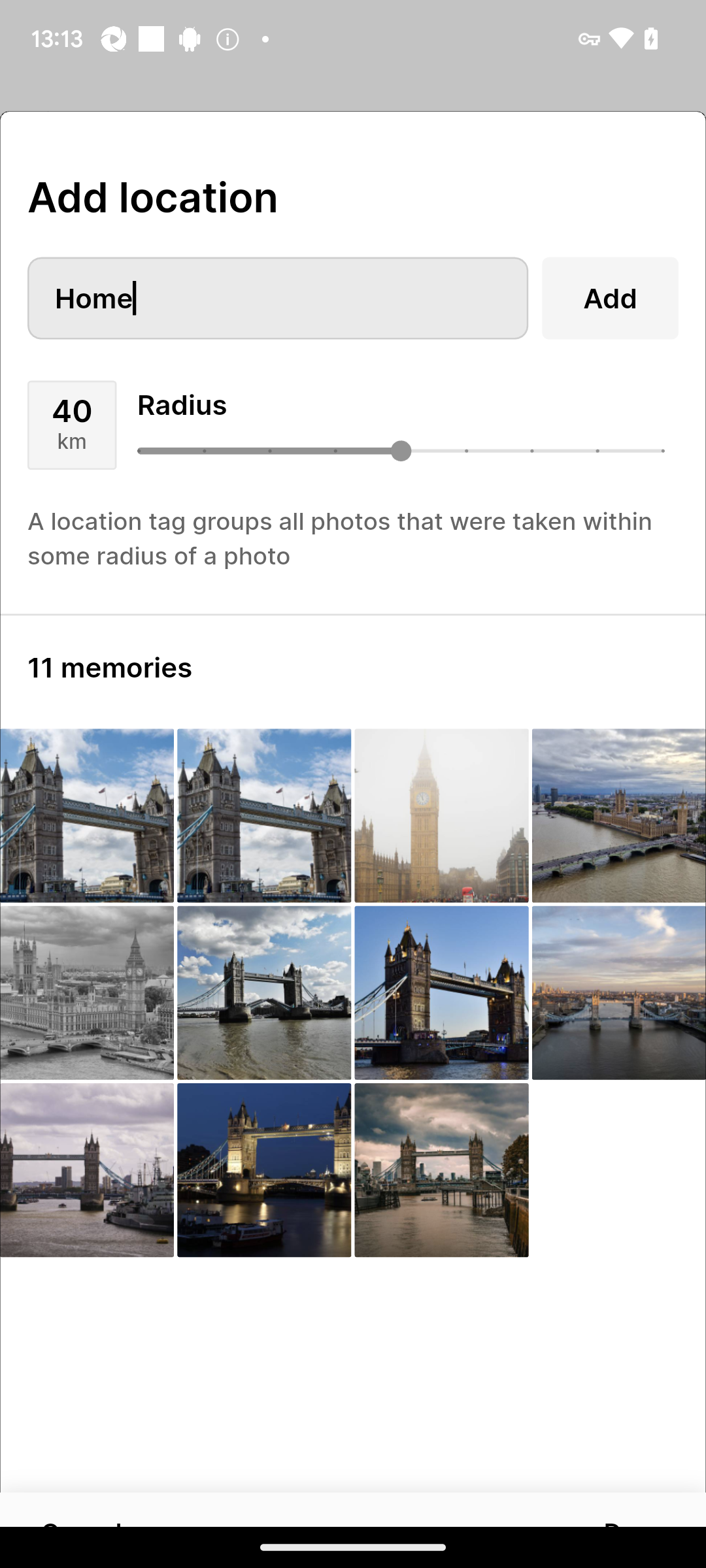 Add location dialog with map and search on Ente Photos web