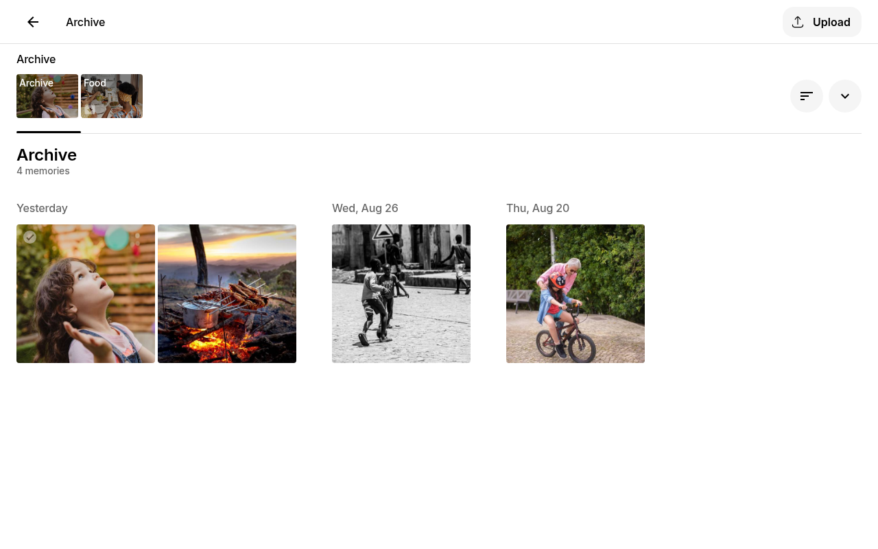 Archive view showing archived albums and photos on Ente Photos web